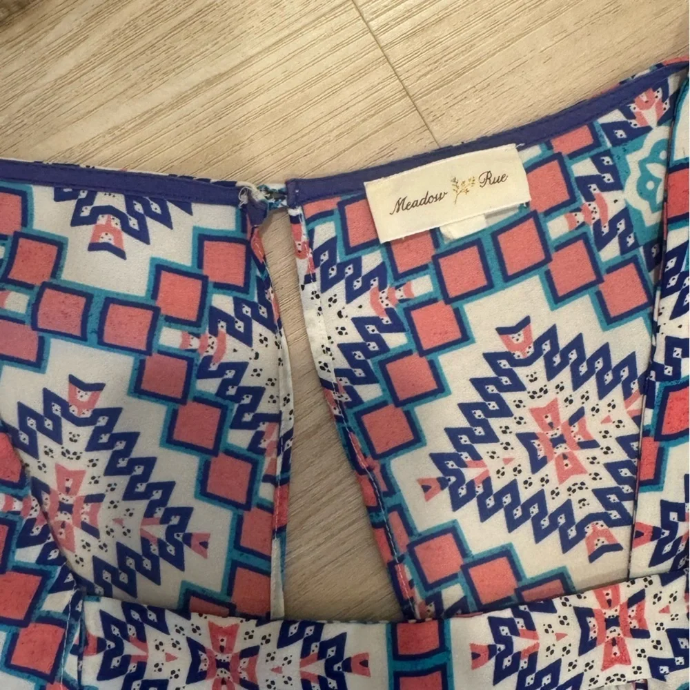 Meadow Rue Geometric Print Blouse - Blue and Pink - Picture 5 of 7